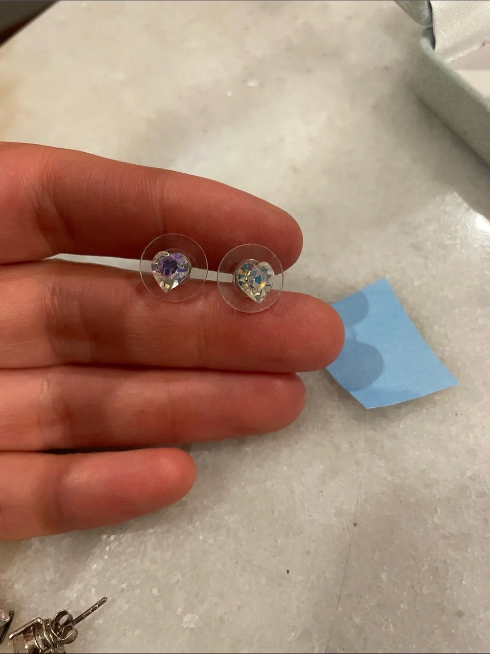 Crystal Heart Stud Earrings - Iridescent